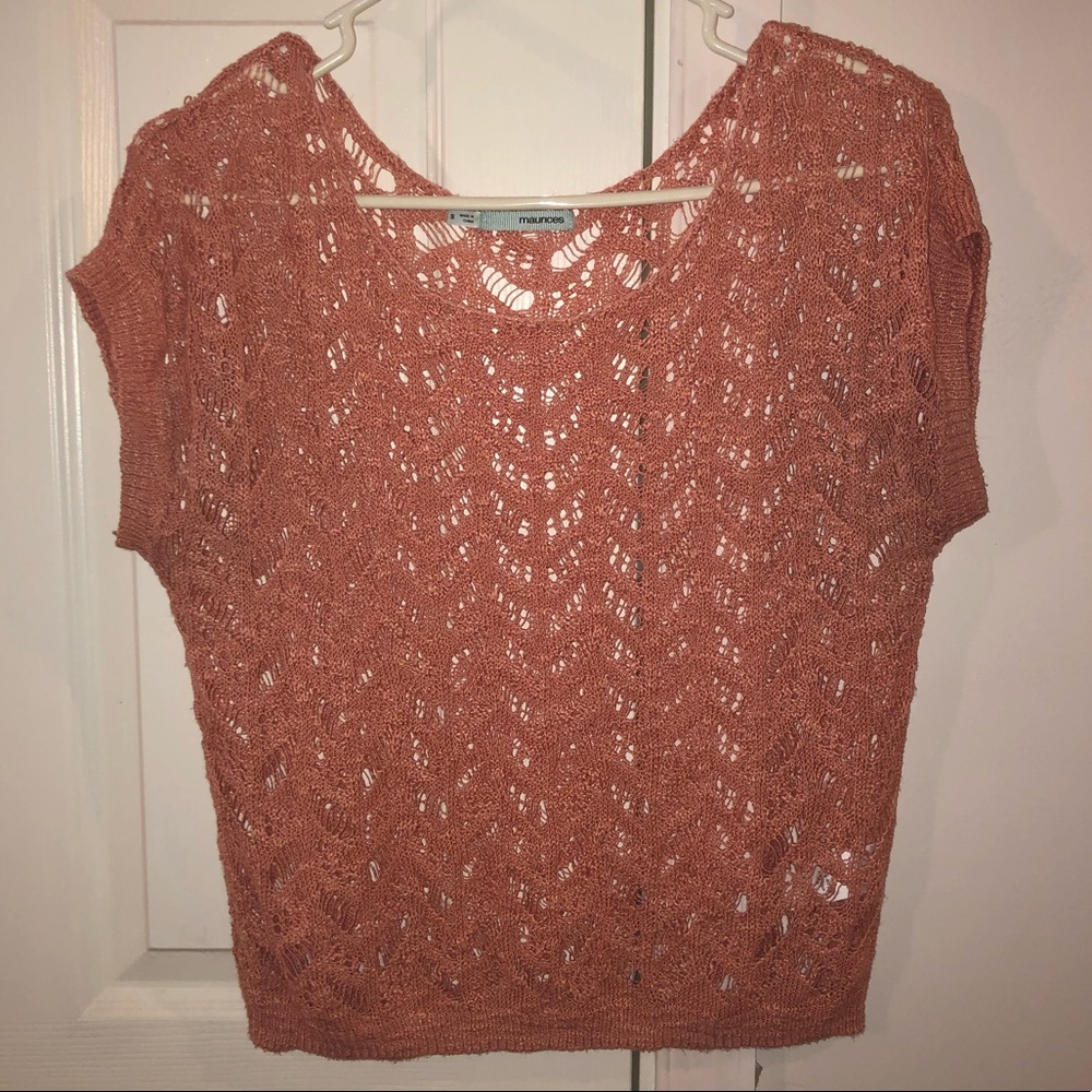 Unique pink knit top.